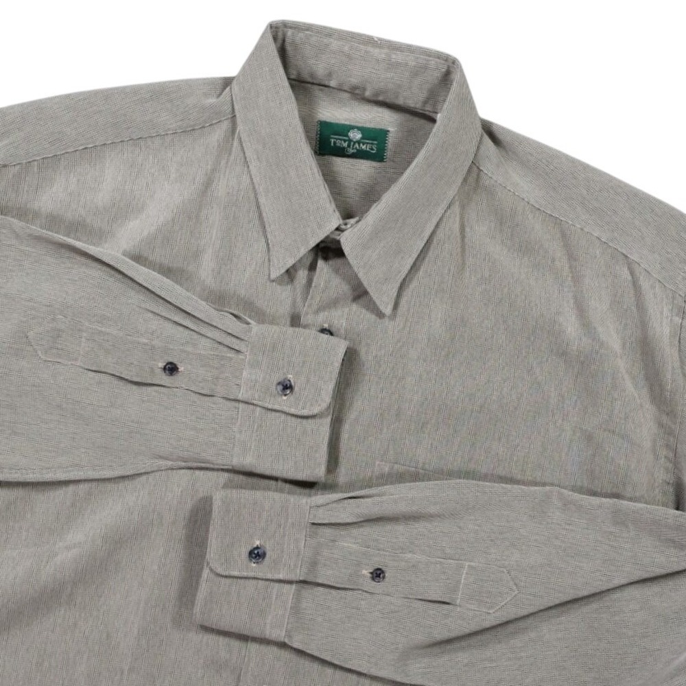 Tom James Button Up Shirt Mens Large Beige Excellent Vintage Microfiber USA Made